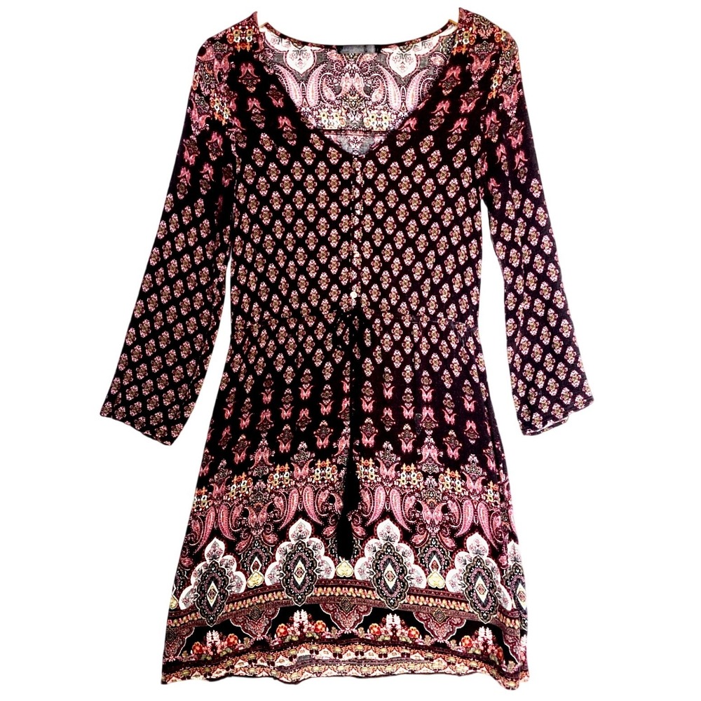 Madison Paige Paisley Tassel Moroccan Gypsy Button Up Festival Dress Womens S M